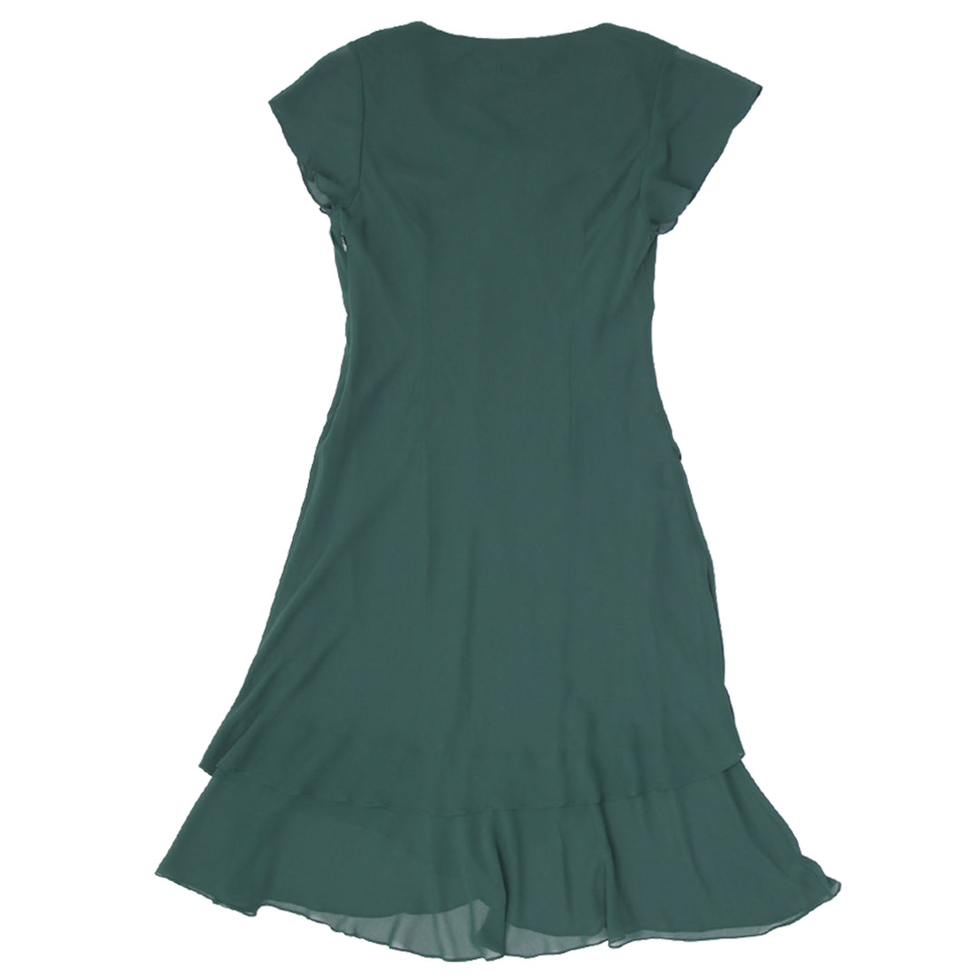 Y2K Ladies Marco Pecci Green Ruffle Side Zip Dress