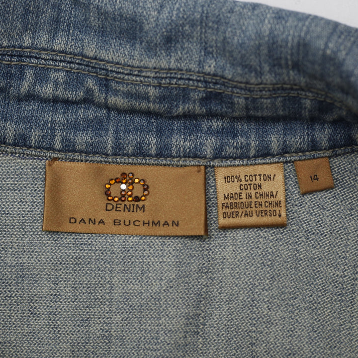 Ladies Dana Buchman Beaded Embroidered Floral Denim Jacket Light Blue Size 14