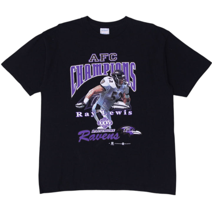 Vintage 2001 All Sport Ray Lewis Baltimore Ravens AFC Champions Black T-Shirt XL | Migration_T-Shirts | Fashion Rerun