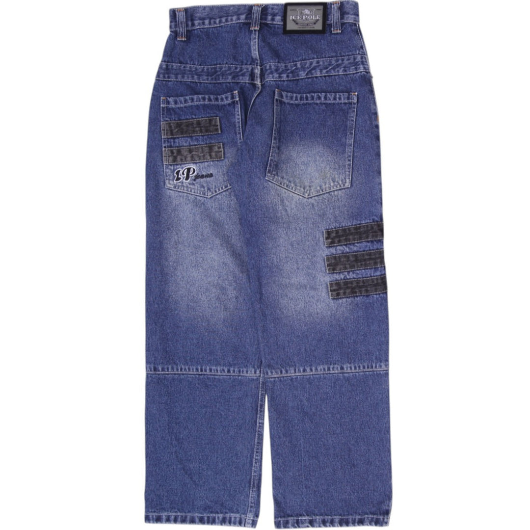 Y2K Mens Ice Pole Contrast Panel Baggy Wide Leg Jeans W29 L30