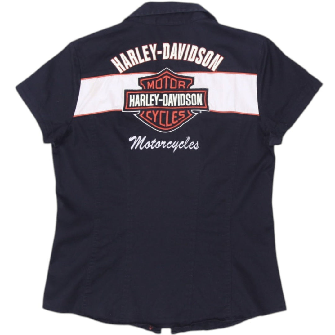 Y2K Ladies Harley Davidson Top Black Embroidered Logo Full Zip M | Migration_Y2K Tops - Side View | Fashion Rerun