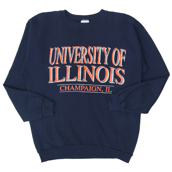 Vintage TNT University Of Illinois Crewneck Sweatshirt Navy Blue Size XL Made In USA - Fashion Rerun Vintage Migration_Sweaters