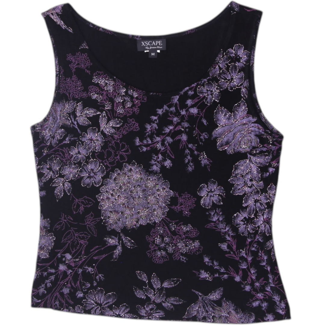 Y2K Ladies XSCAPE by Joanna Chen Purple Floral Glitter Tank Top Size M