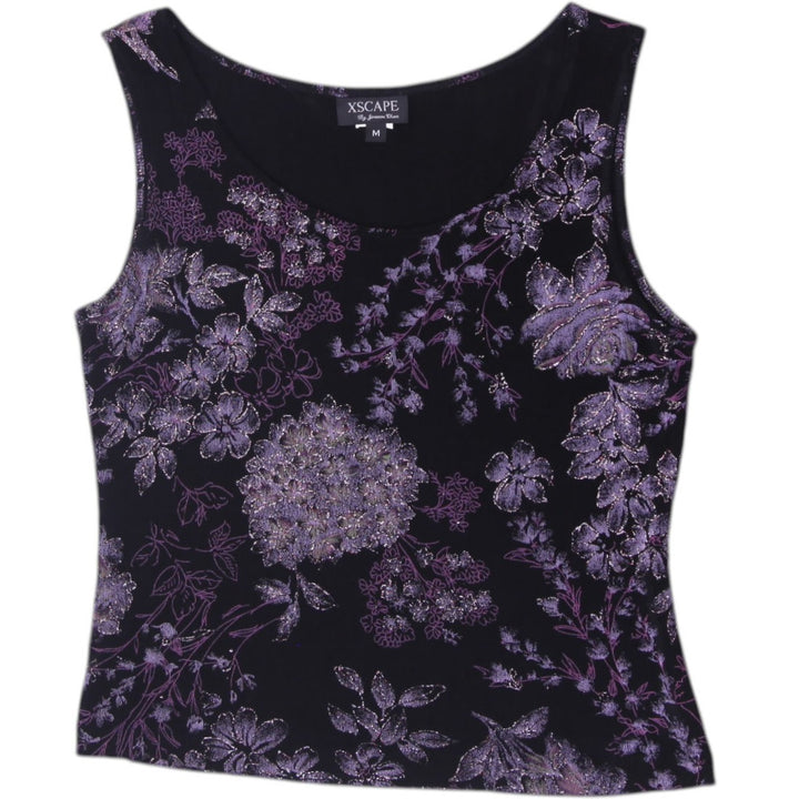 Y2K Ladies XSCAPE by Joanna Chen Purple Floral Glitter Tank Top Size M