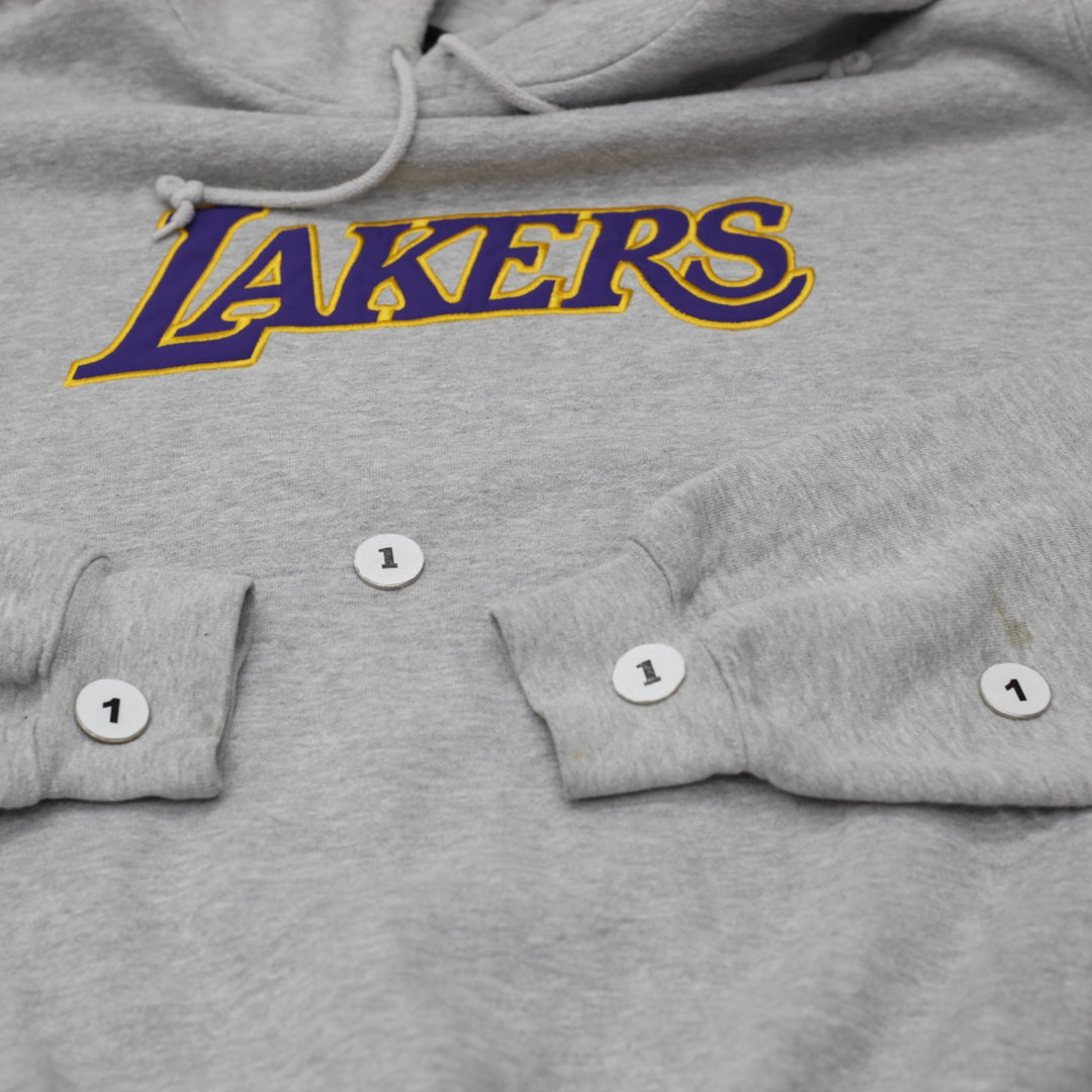 Vintage Mens Nike Lakers Hoodie Gray Sweatshirt Logo NBA Size XL