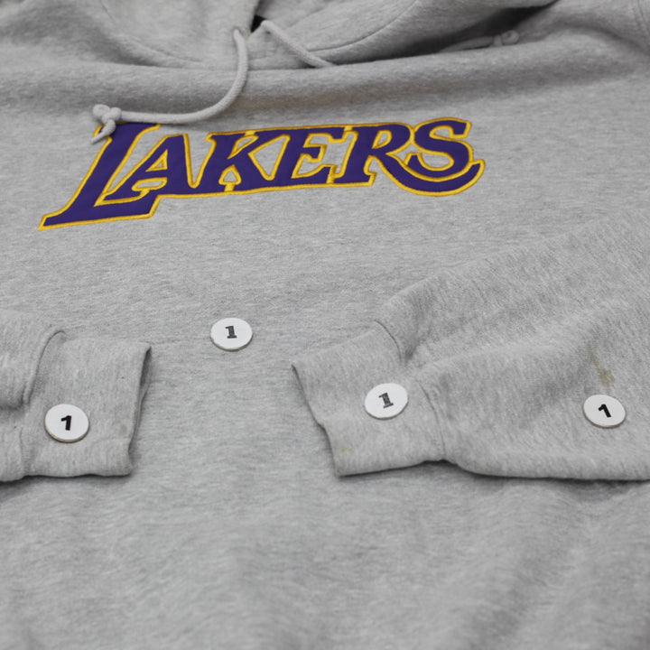 Vintage Mens Nike Lakers Hoodie Gray Sweatshirt Logo NBA Size XL