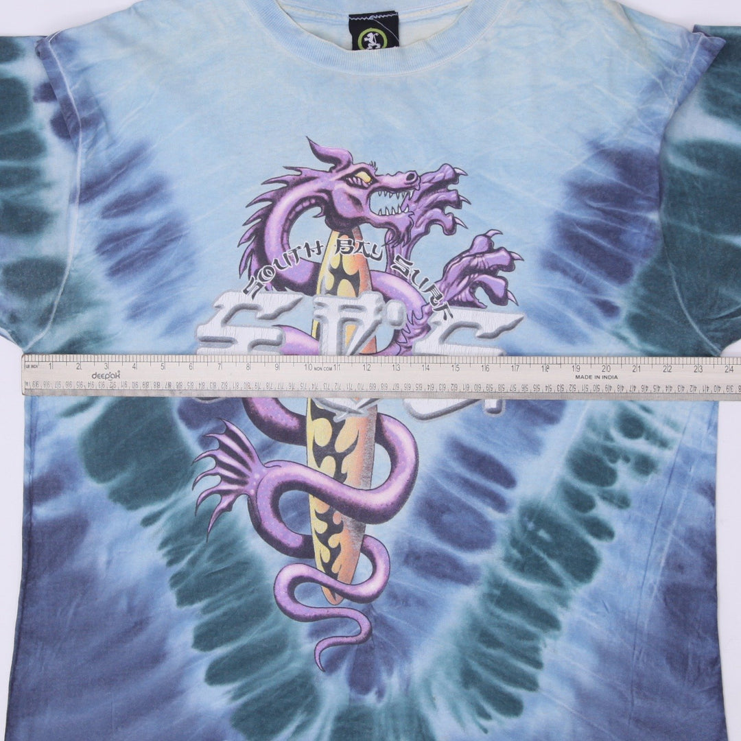 Vintage 90s South Bay Surf SBS Dragon & Surfboard Tie Dye Graphic T-Shirt Sz XL