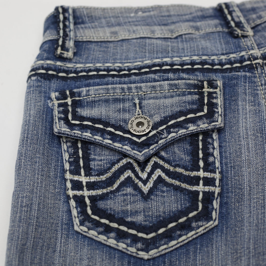 Y2K Womens Suko Jeans Blue Flare Denim Contrast Stitching Size 8