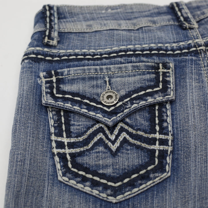 Y2K Womens Suko Jeans Blue Flare Denim Contrast Stitching Size 8