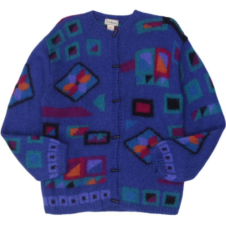 Vintage Ladies 90s L.L. Bean Small Mohair Rainbow Geometric Cardigan Sweater Art