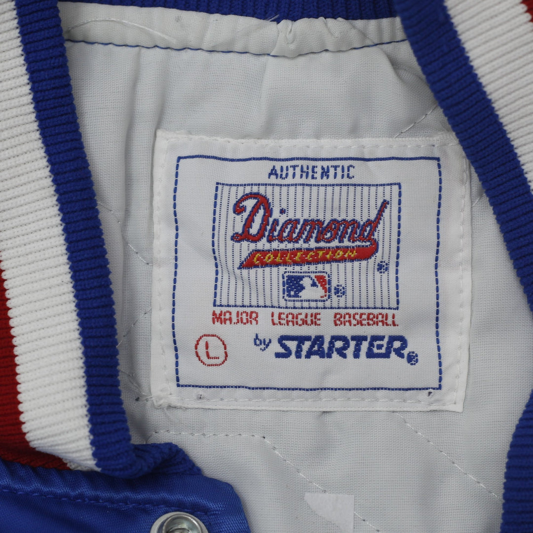 Vintage Chicago Cubs 80s MLB Starter Satin Bomber Snap Button Jacket L | Migration_Jackets - Back View | Fashion Rerun