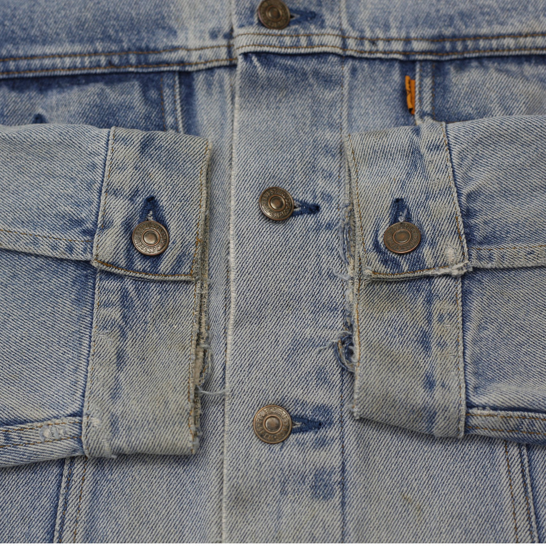 Vintage Levi Strauss Trucker Jacket Washed Blue Distressed Denim Size 48