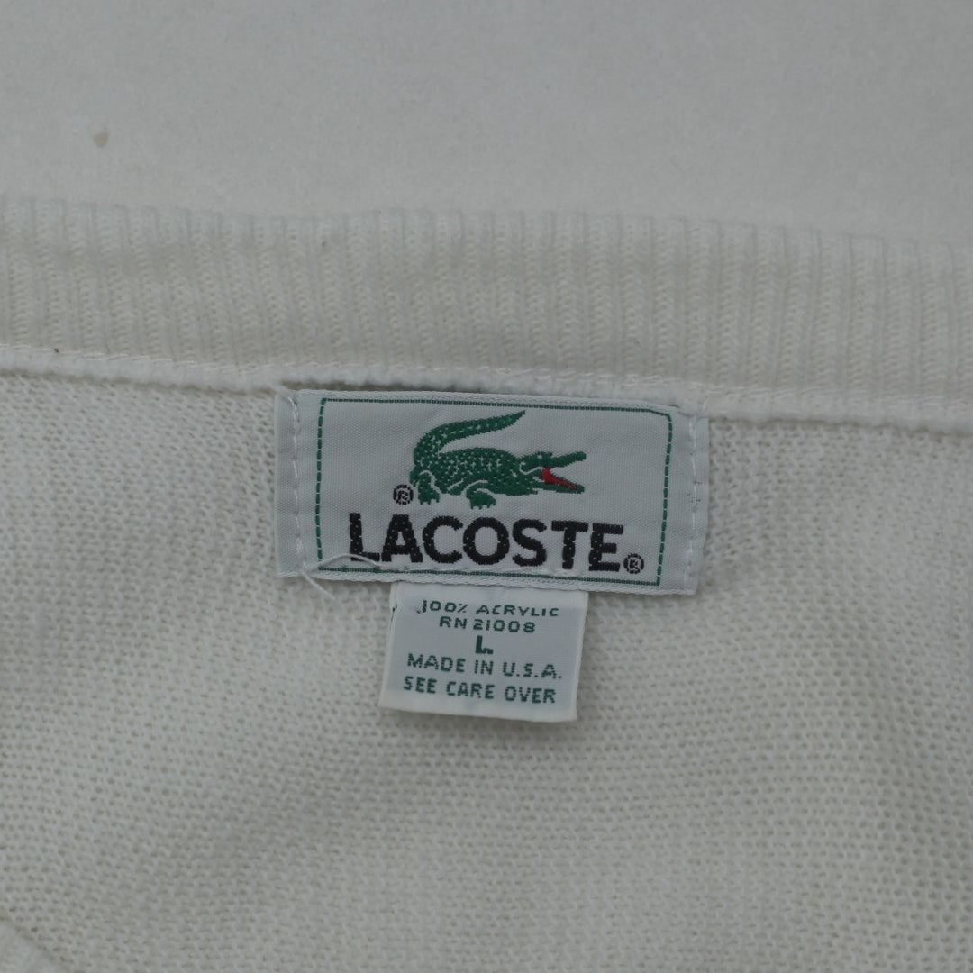 Vintage Lacoste V-Neck Sweater Made in USA Size L, White - Fashion Rerun Vintage Migration_Sweaters