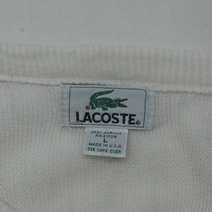 Vintage Lacoste V-Neck Sweater Made in USA Size L, White - Fashion Rerun Vintage Migration_Sweaters