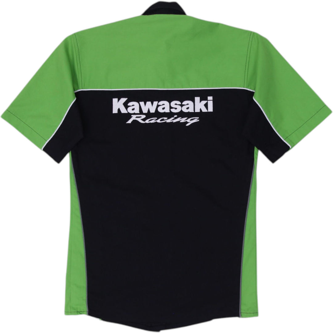 Mens Kawasaki Racing Green Logo Embroidered Short Sleeve Shirt XS