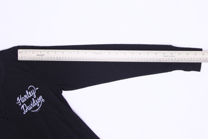 Ladies Harley Davidson Long Sleeve Top Black Graphic Tee