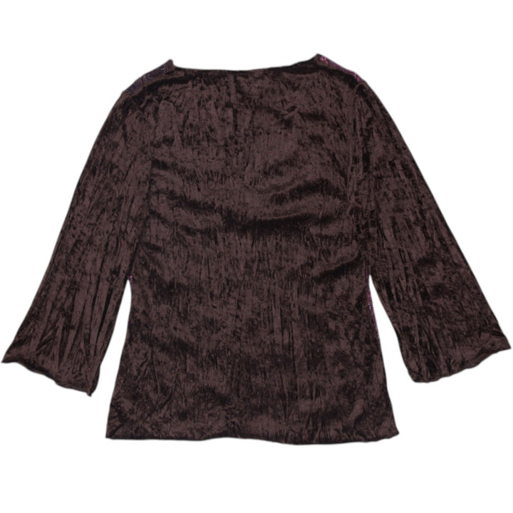 Y2K Ladies Klassy Blouse Brown Purple Glitter Sheer V-Neck Size M