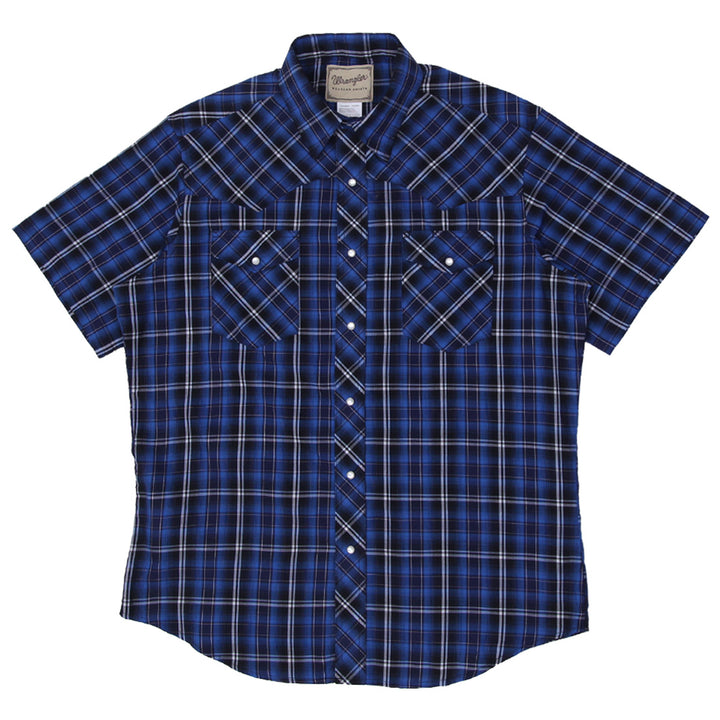 Vintage Wrangler Blue Plaid Pearl Button Western Shirts Size L - Fashion Rerun Vintage Migration_Shirt