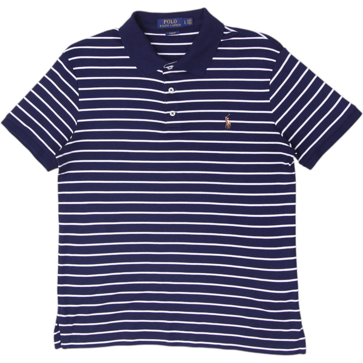 Mens Polo Ralph Lauren Slim Fit Navy Striped Polo T-Shirt Size L