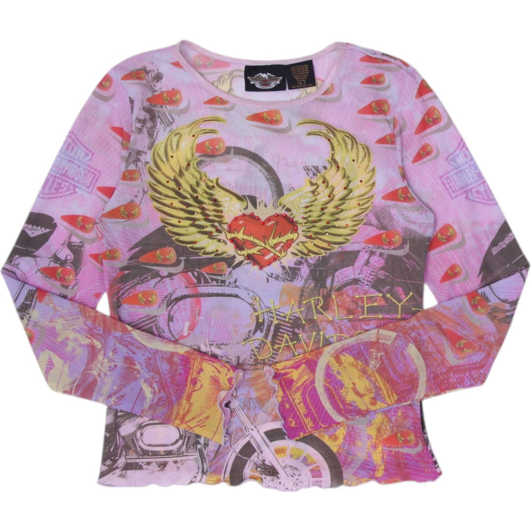 Y2K Ladies Harley Davidson Graphic Long Sleeve Top Size S