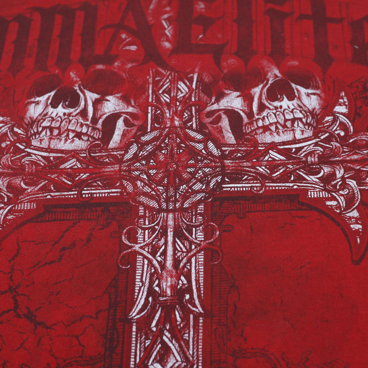 Y2K Mens MMA Elite Red Graphic T-Shirt Skulls Cross Size M
