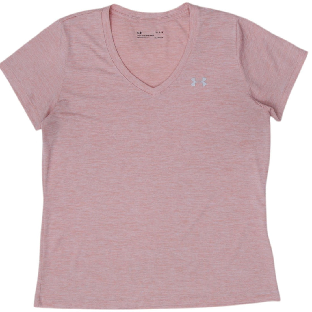 Ladies Under Armour HeatGear T-Shirt Peach Short Sleeve Logo Size L