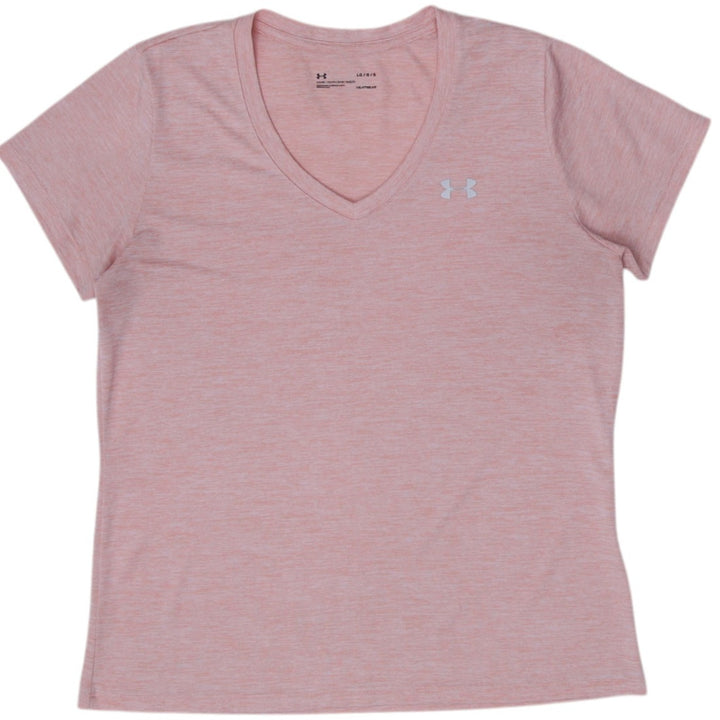 Ladies Under Armour HeatGear T-Shirt Peach Short Sleeve Logo Size L