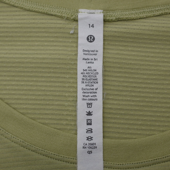 Ladies Lululemon Swiftly Tech Long Sleeve Green Olive Activewear Running 14