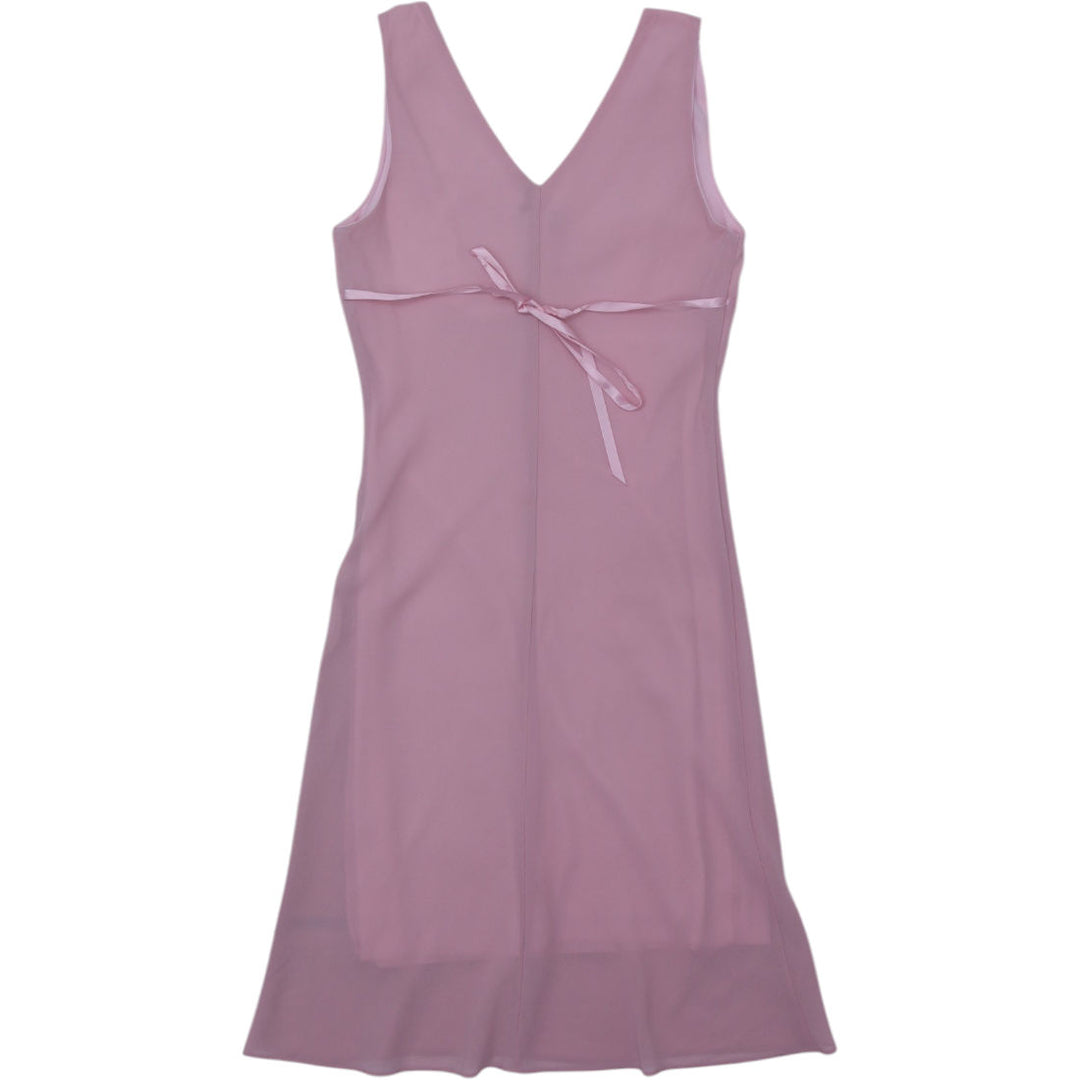 Y2K Ladies Dress Pink Sleeveless Midi V-Neck Tie Waist Large