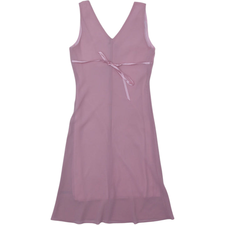 Y2K Ladies Dress Pink Sleeveless Midi V-Neck Tie Waist Large