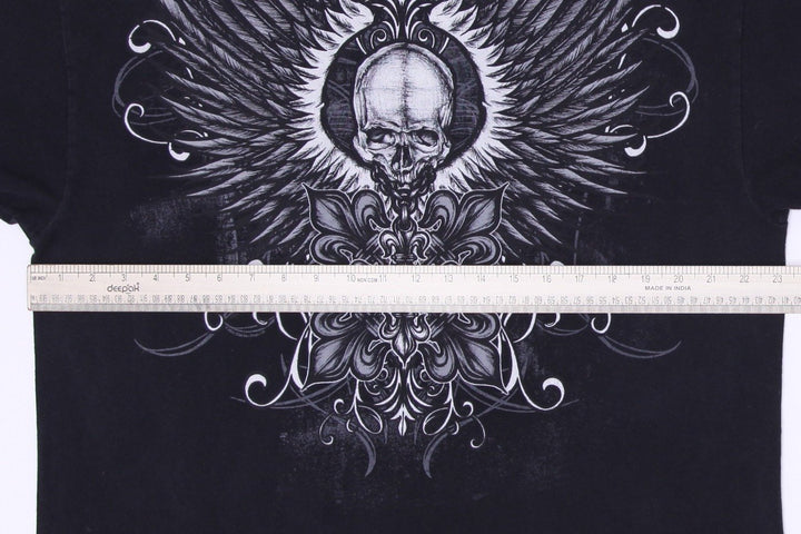 Y2K Mens Alstyle Apparel T-Shirt Black Graphic Skull Wings Large