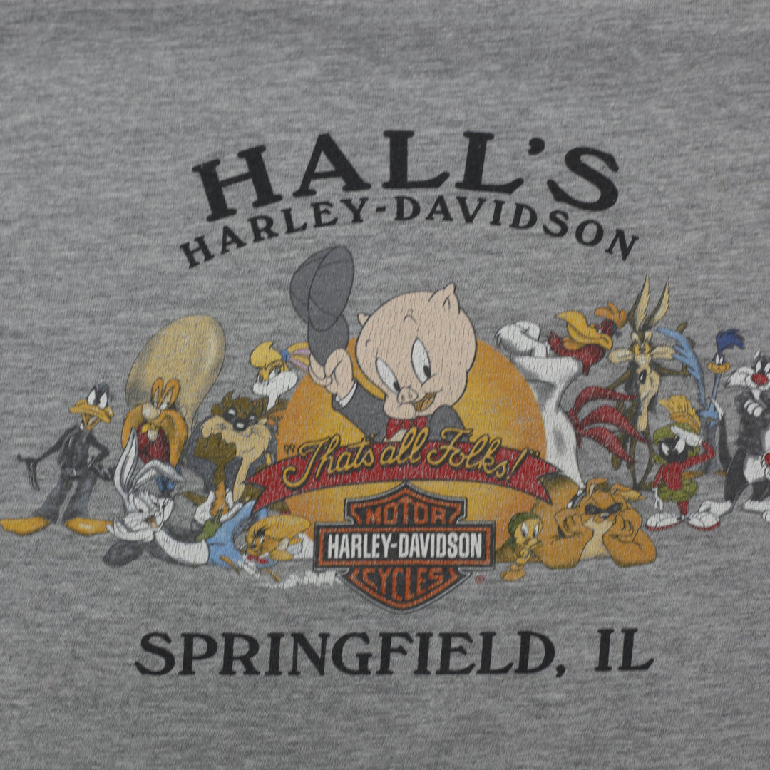 Vintage Mens Harley-Davidson Gray Looney Tunes Graphic T-Shirt Size S