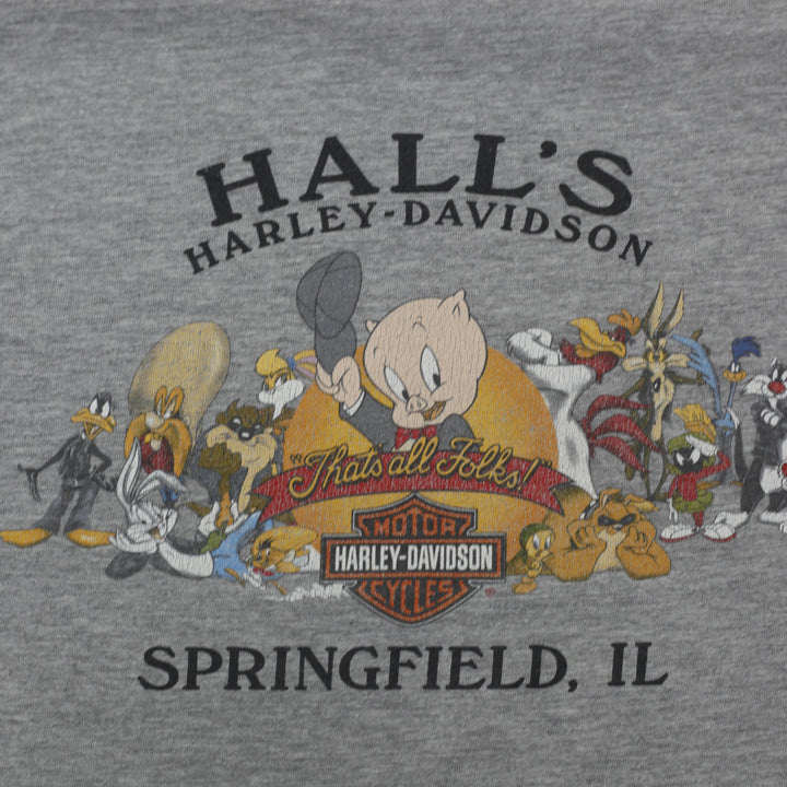 Vintage Mens Harley-Davidson Gray Looney Tunes Graphic T-Shirt Size S