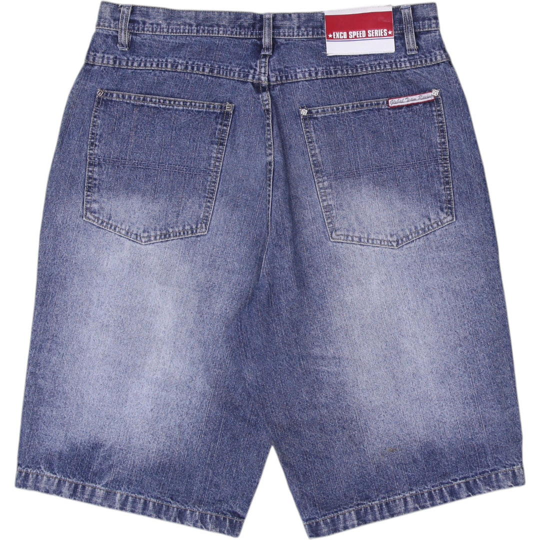 Exco Speed Series Washed Blue Patches Casual Denim Shorts Size 38 | Migration_Shorts - Side View | Fashion Rerun