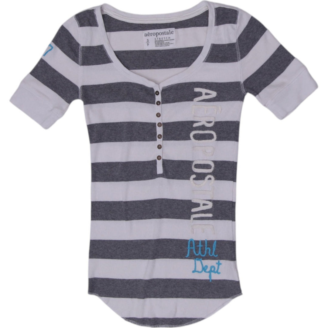 Y2K Ladies Aeropostale Stretch Short Sleeve Striped Top Size S