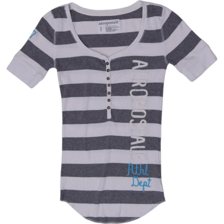 Y2K Ladies Aeropostale Stretch Short Sleeve Striped Top Size S