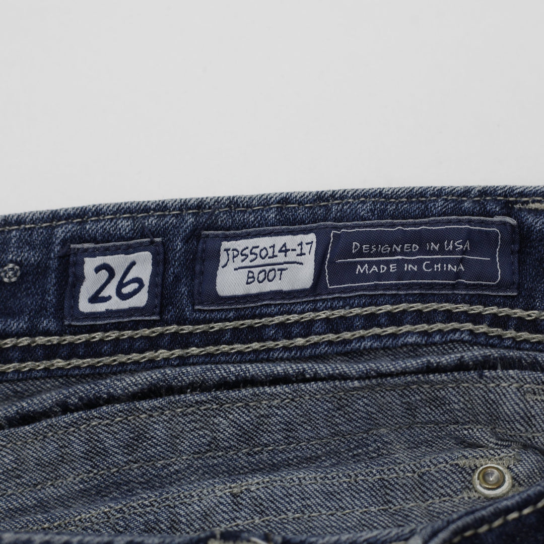 Y2K Ladies Miss Me Bootcut Jeans Blue Distressed Embellished Denim