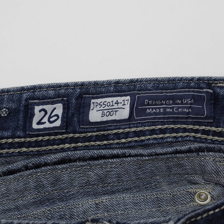 Y2K Ladies Miss Me Bootcut Jeans Blue Distressed Embellished Denim