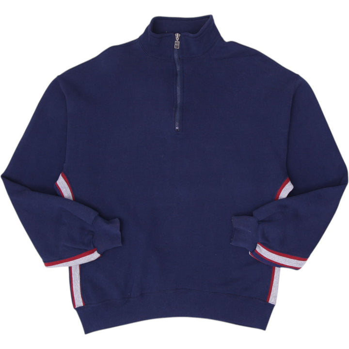 Vintage Russell Athletic Sweater Navy 1/4 Zip Striped Sleeves Sweatshirt Size L