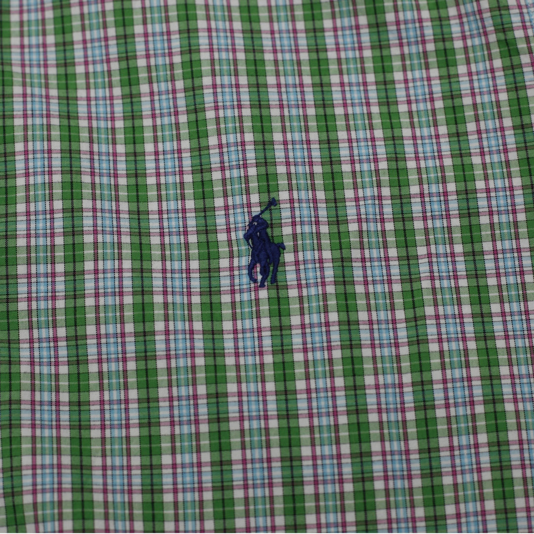 Mens Ralph Lauren Classic Fit Shirt Green Plaid Logo Casual