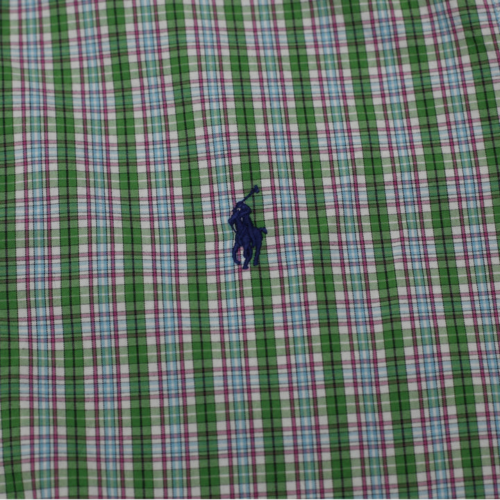 Mens Ralph Lauren Classic Fit Shirt Green Plaid Logo Casual