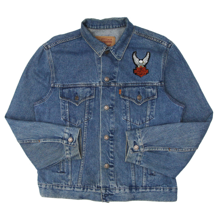 Vintage Levi Strauss 75515-0212 Orange Tab Harley Davidson Patched Denim Jacket