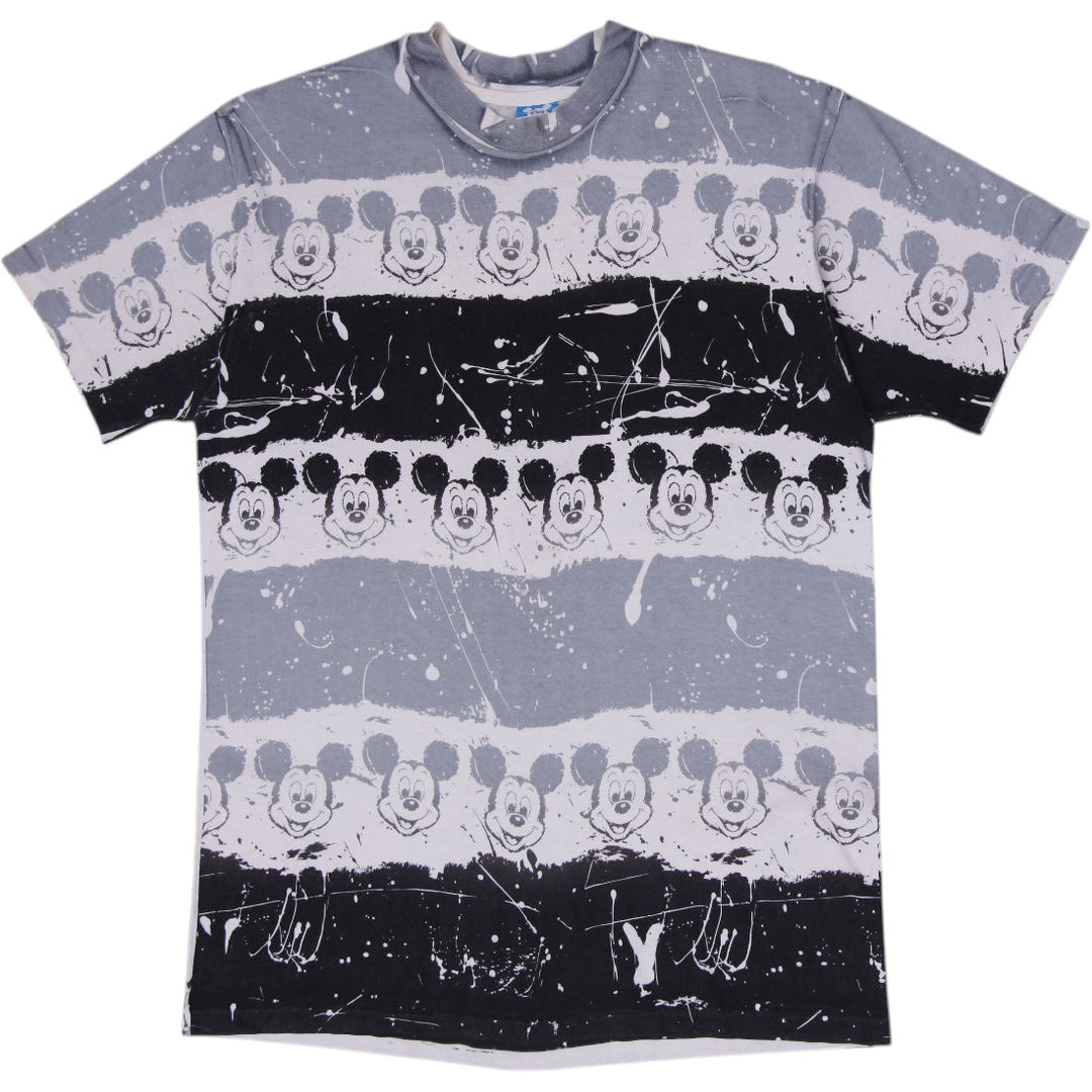 Vintage 90s Mickey Mouse Abstract Splatter All-Over Print T-Shirt USA Made OSFA