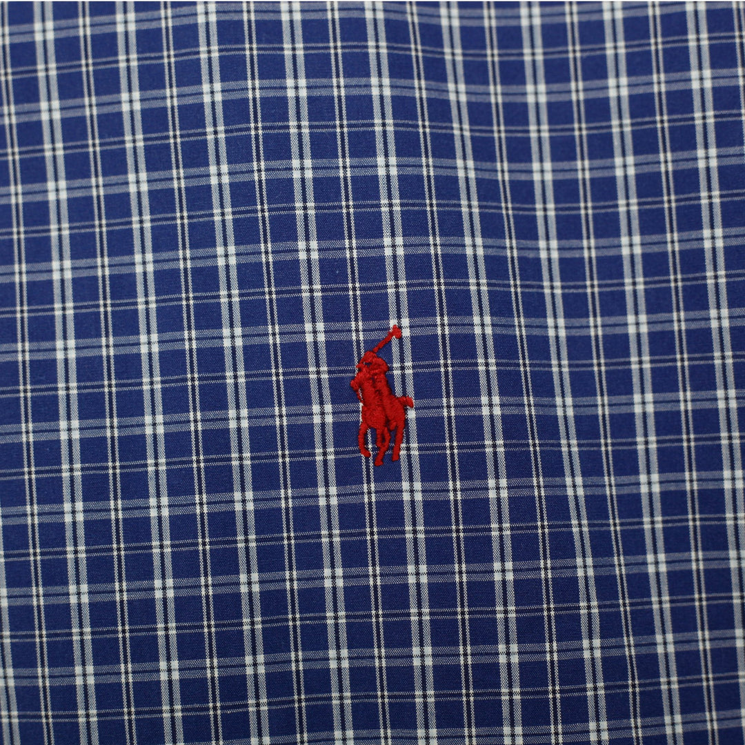 Mens Ralph Lauren Classic Fit Blue Plaid Short Sleeve Shirt Size Large