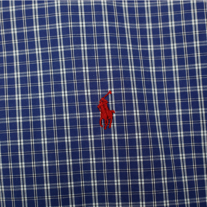 Mens Ralph Lauren Classic Fit Blue Plaid Short Sleeve Shirt Size Large