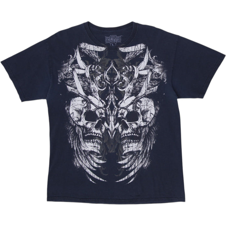 Y2K Mens MMA Elite T-Shirt Black Gothic Skull Graphic Size L