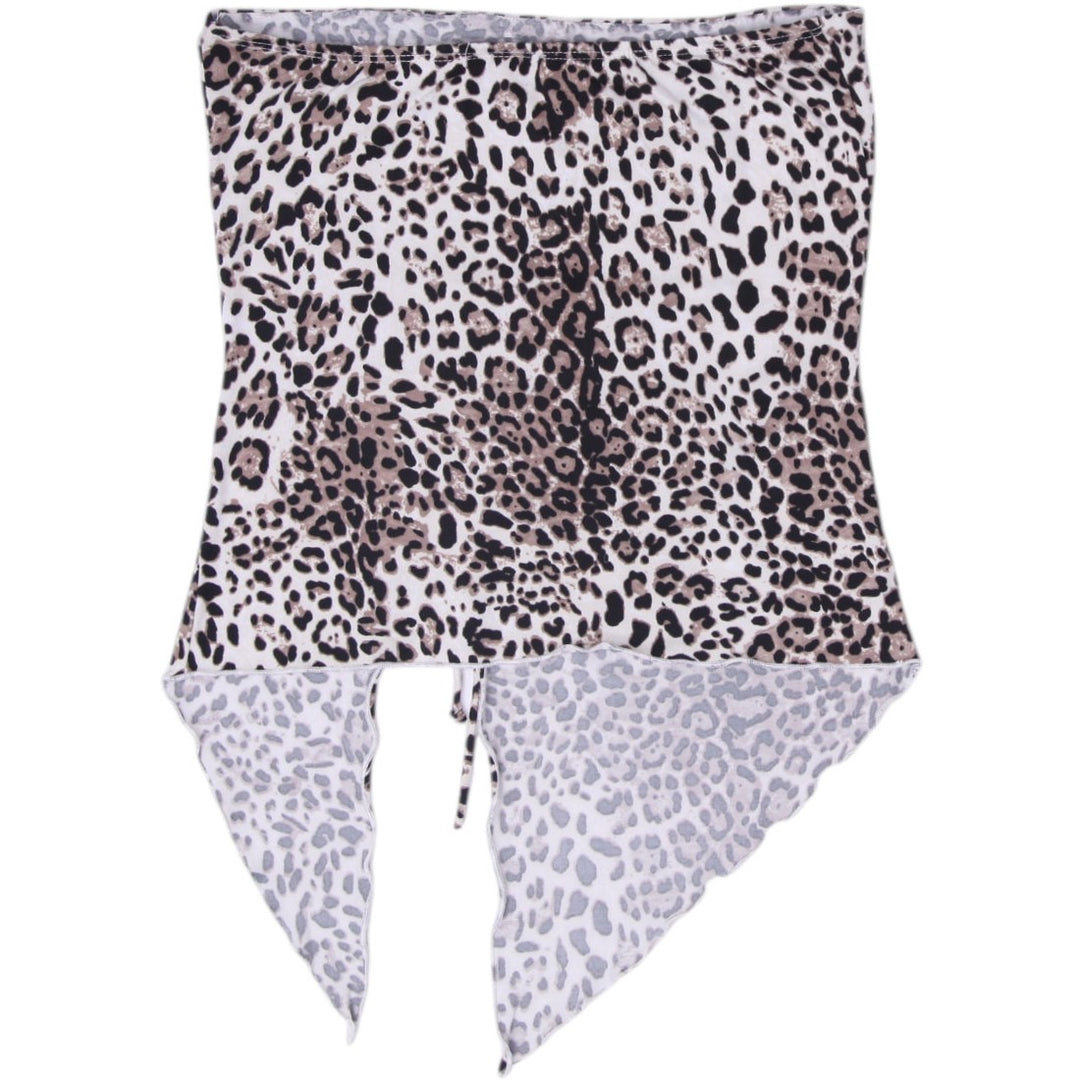 Y2K Ladies Just Polly Leopard Print Ruched Bandana Hem Strapless Top Size L