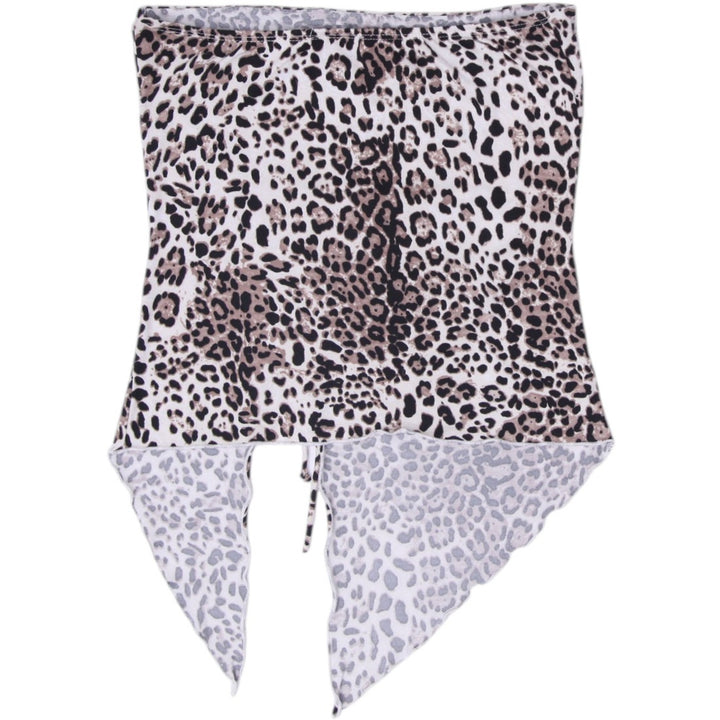 Y2K Ladies Just Polly Leopard Print Ruched Bandana Hem Strapless Top Size L