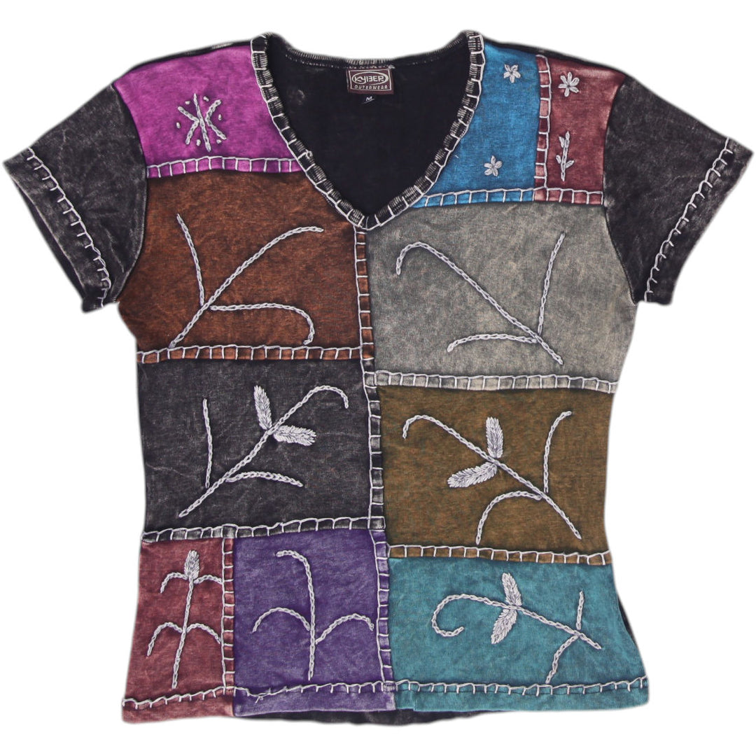 Y2K Ladies Kyber Outerwear Patchwork Embroidered Top Whimsigoth Fairy Grunge