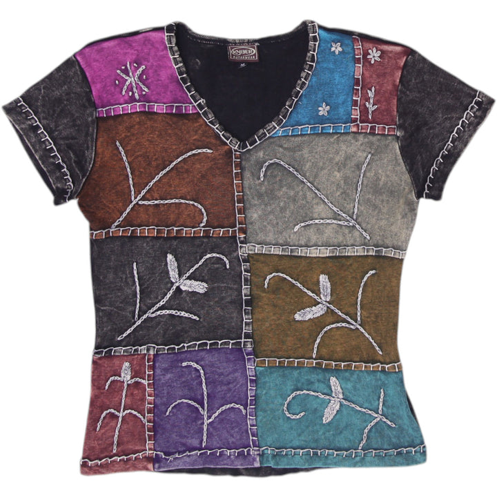 Y2K Ladies Kyber Outerwear Patchwork Embroidered Top Whimsigoth Fairy Grunge